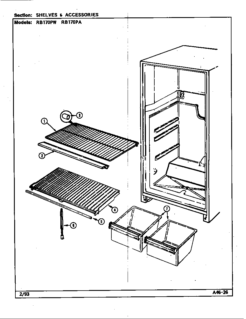 Magic Chef RB170PA/DG28A shelves & accessories (rb170pa/dg28a) (rb170pw/dg25a) (rb170pw/dg25c) diagram