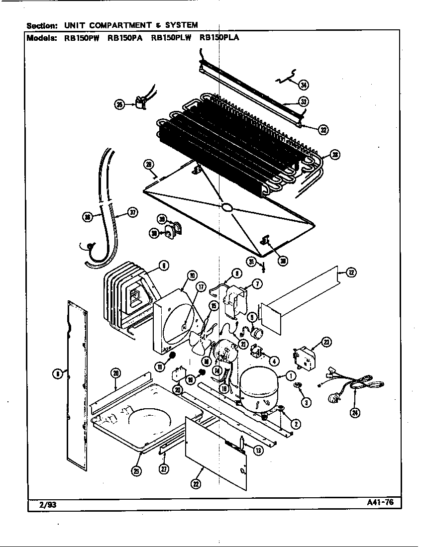 Magic Chef RB150PLW/DG07A unit compartment & system diagram