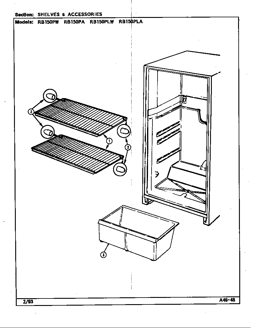 Magic Chef RB150PLW/DG07A shelves & accessories diagram