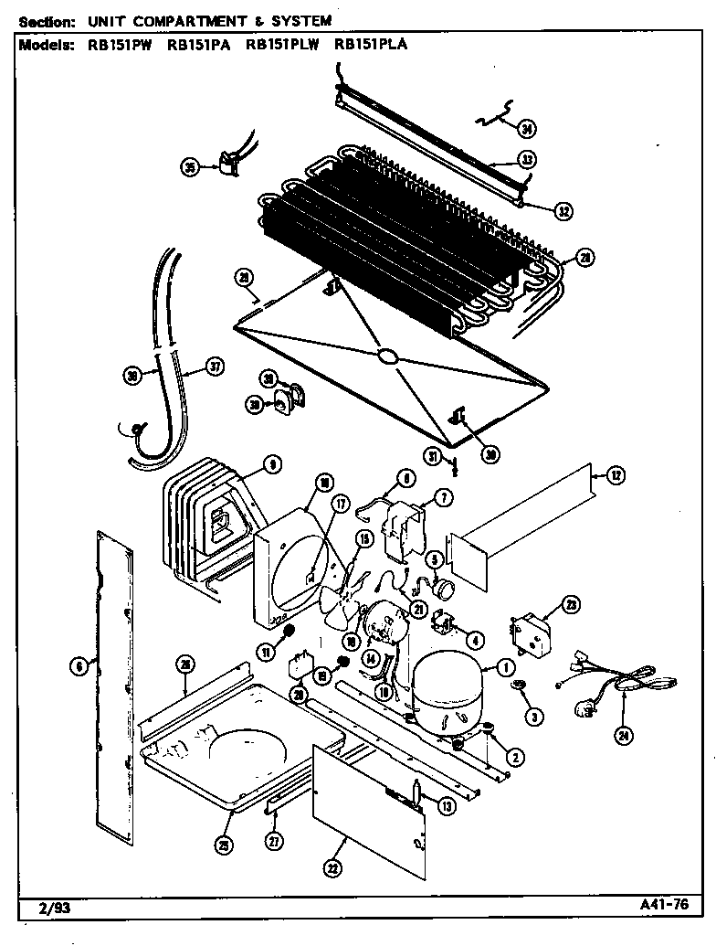 Magic Chef RB151PLA/DG04A unit compartment & system diagram