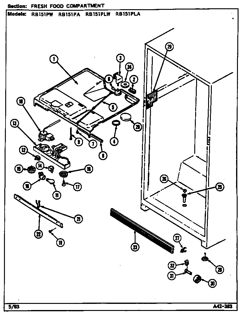 Magic Chef RB151PLA/DG04A fresh food compartment diagram
