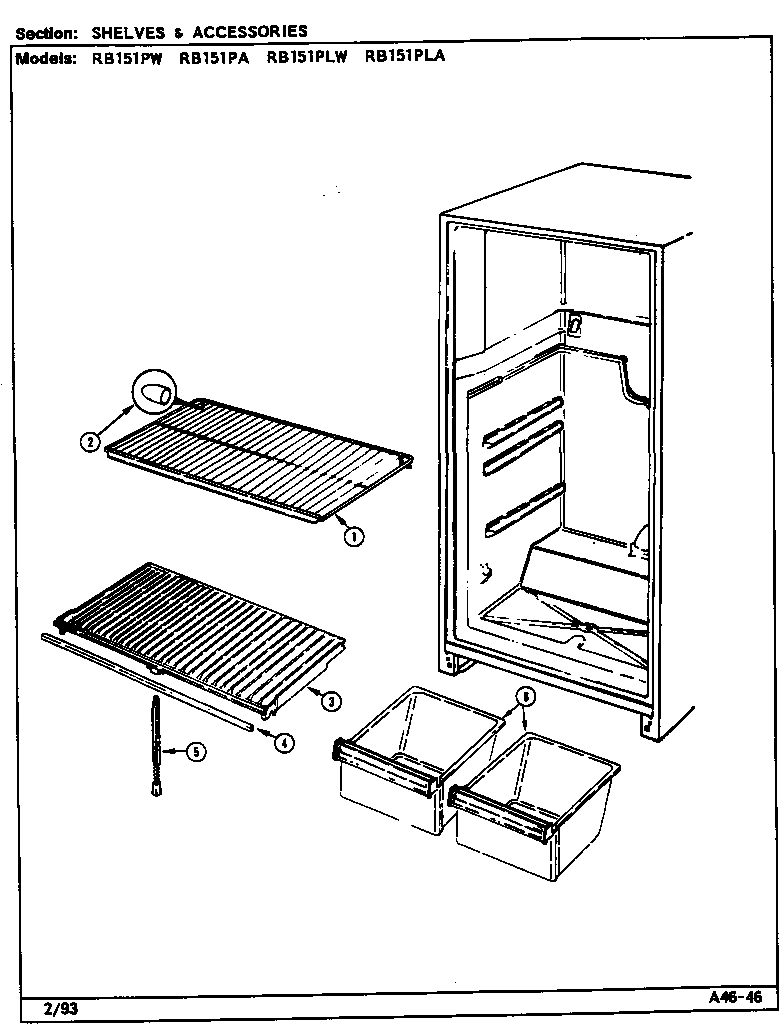 Magic Chef RB151PLA/DG04A shelves & accessories diagram