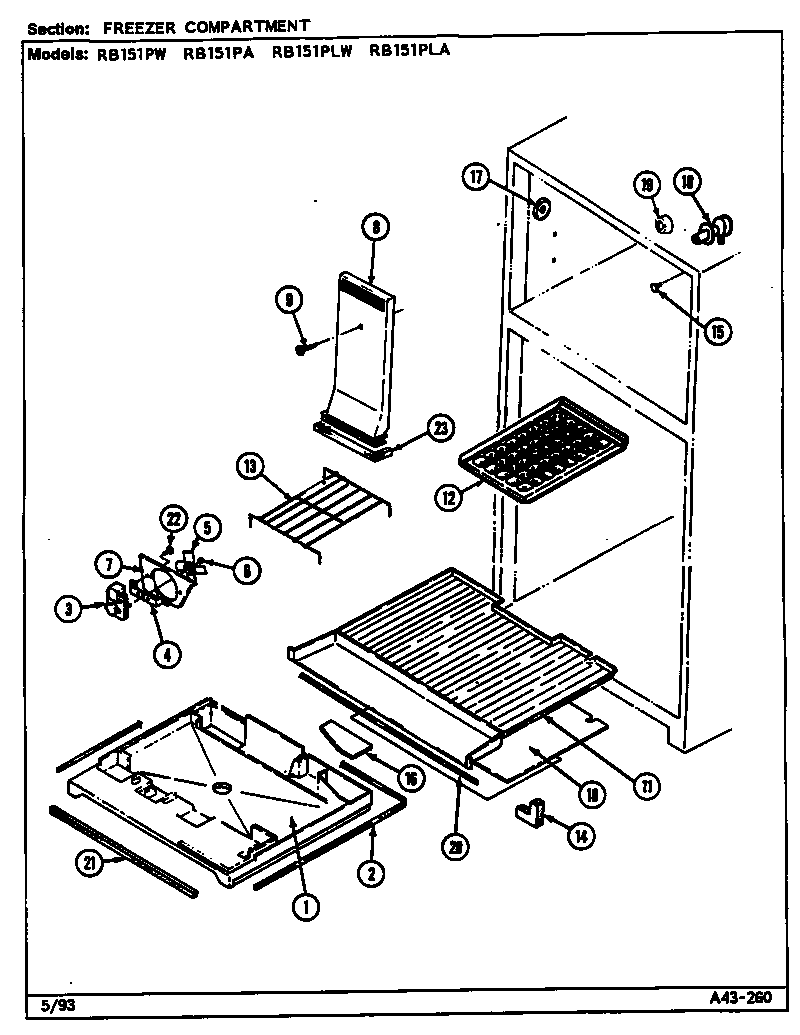 Magic Chef RB151PLA/DG04A freezer compartment diagram