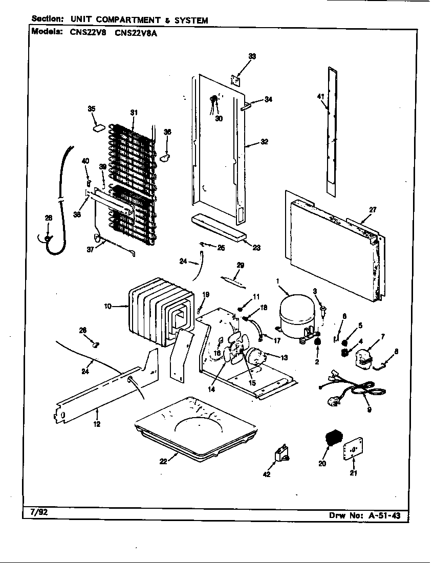 Crosley CNS22V8/BR16A unit compartment & system diagram