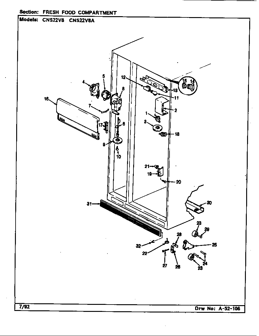 Crosley CNS22V8/BR16A fresh food compartment diagram