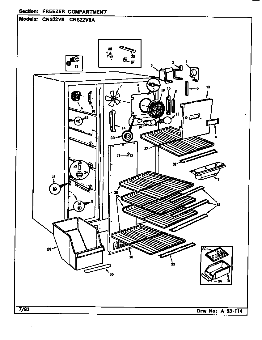 Crosley CNS22V8/BR16A freezer compartment diagram