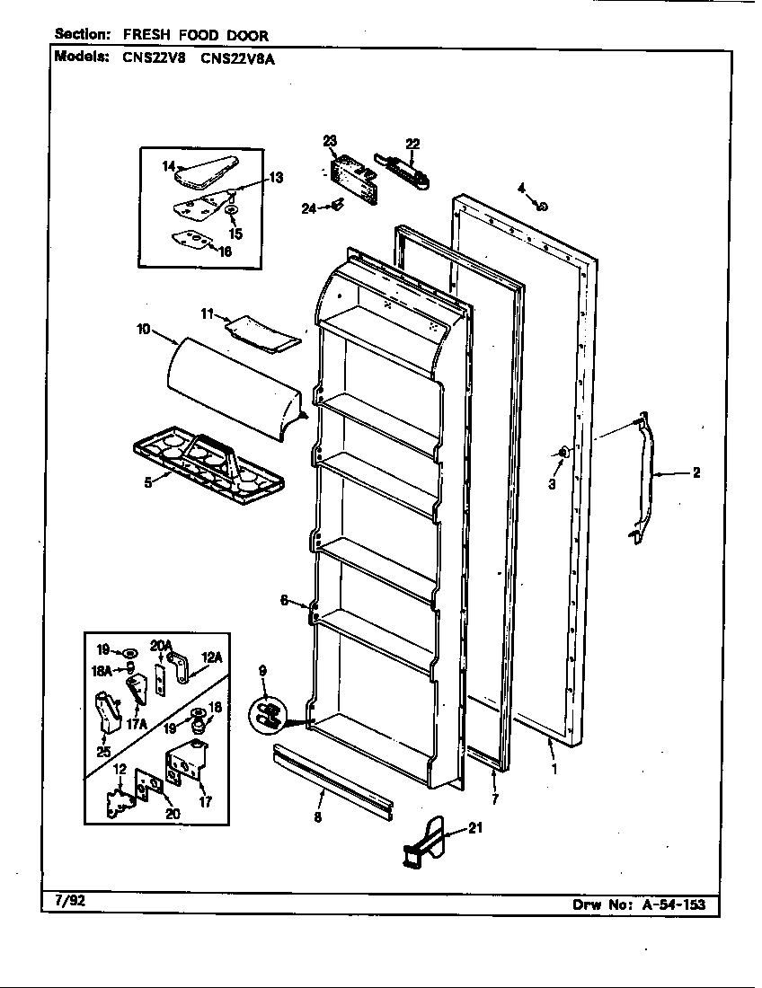 Crosley CNS22V8/BR16A fresh food door diagram