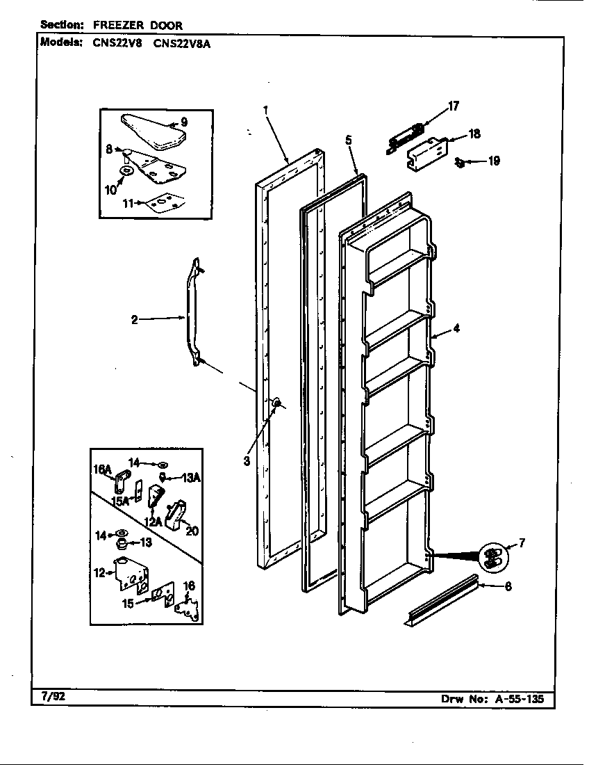Crosley CNS22V8/BR16A freezer door diagram