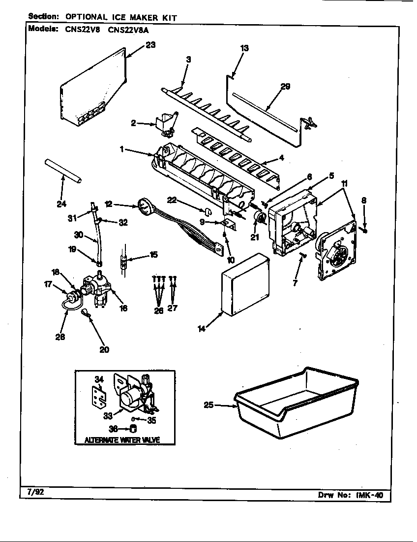 Crosley CNS22V8/BR16A optional ice maker kit diagram
