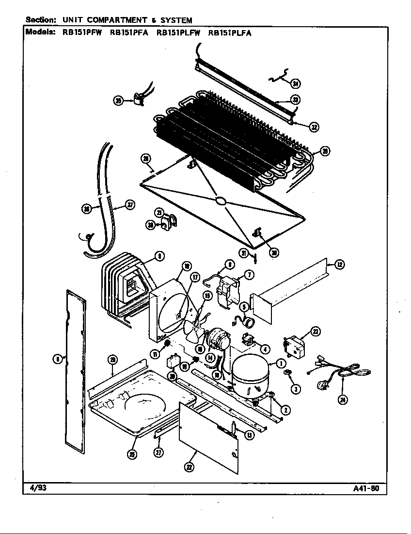 Magic Chef RB151PFW/DG11A unit compartment & system diagram