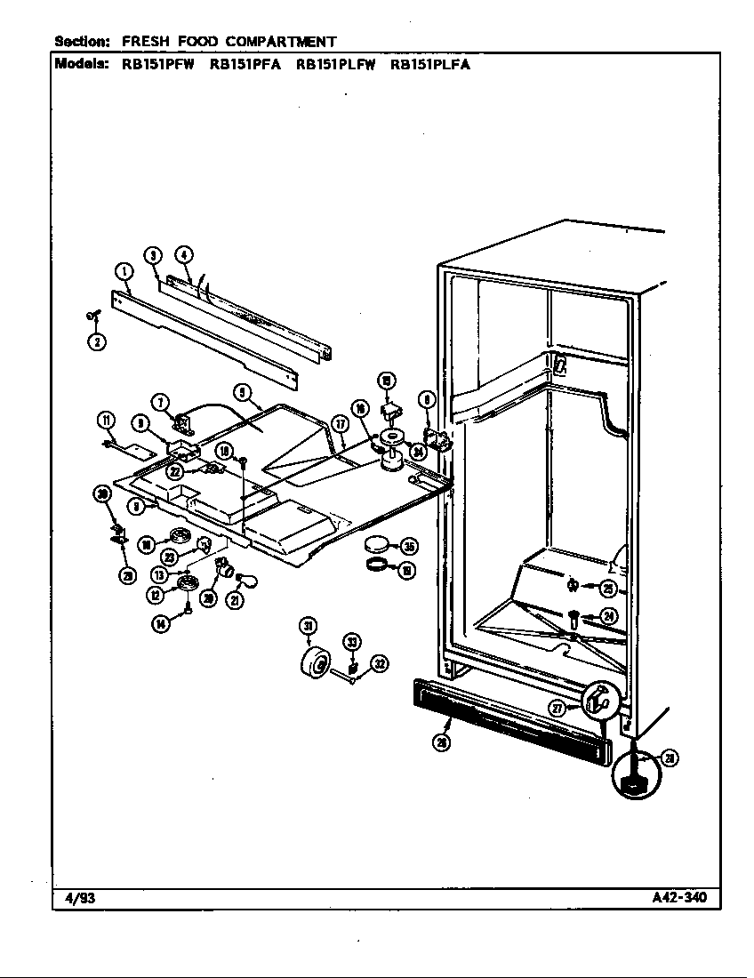 Magic Chef RB151PFW/DG11A fresh food compartment diagram