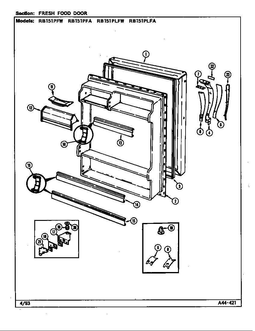 Magic Chef RB151PFW/DG11A fresh food door diagram