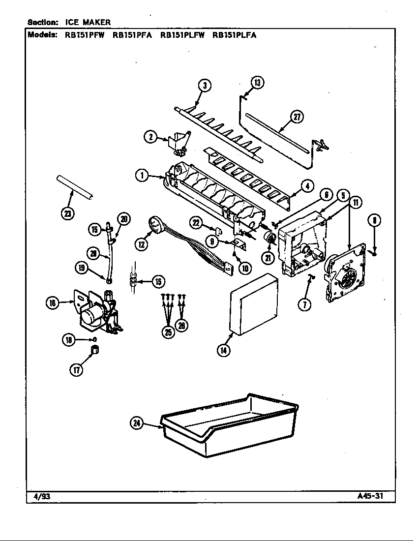 Magic Chef RB151PFW/DG11A ice maker diagram