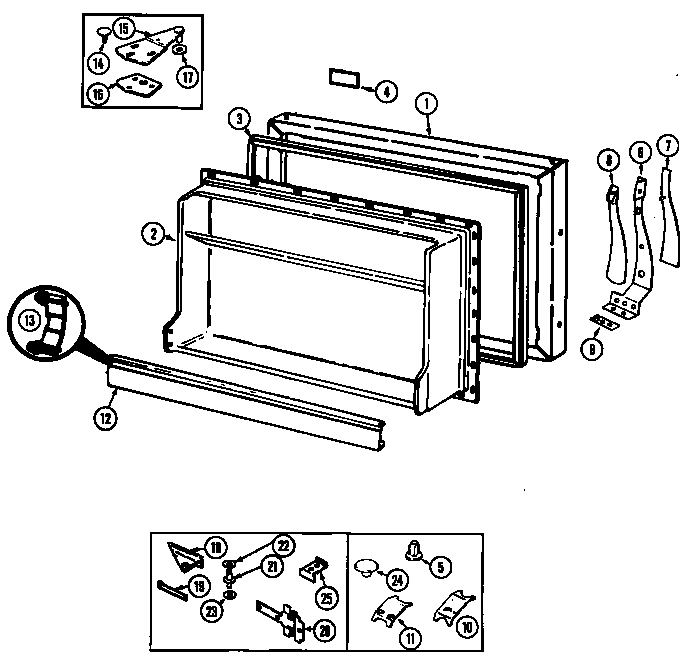 Magic Chef RB151PLFA/DG12C freezer door (rb151pfa/dg13c) (rb151pfw/dg11c) (rb151pfa/dg11c) (rb151pfw/dg13c) (rb151plfa/dg12c) diagram