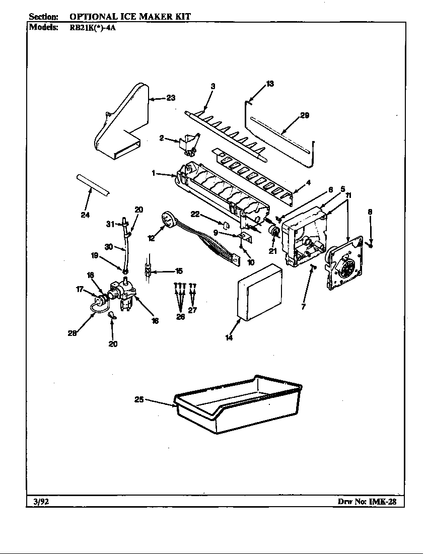 Magic Chef RB21KN-4A/BG71C optional ice maker kit (rb21kn-4a/bg71c) diagram