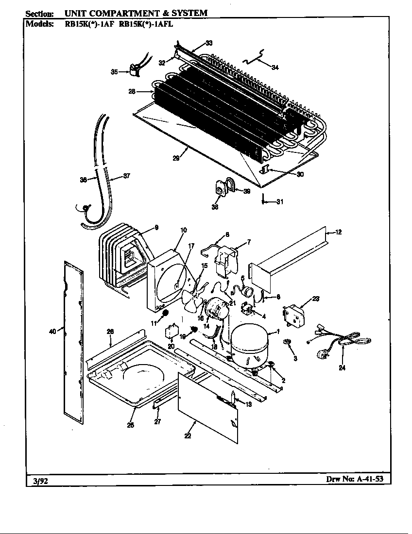 Magic Chef RB15KA-1AF/BG11C unit compartment & system diagram