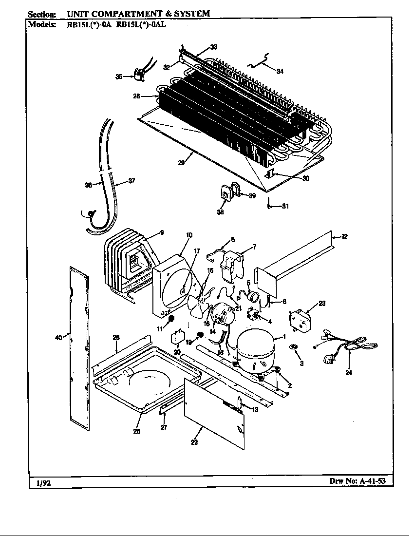 Magic Chef RB15LN-0AL/BG07E unit compartment & system diagram