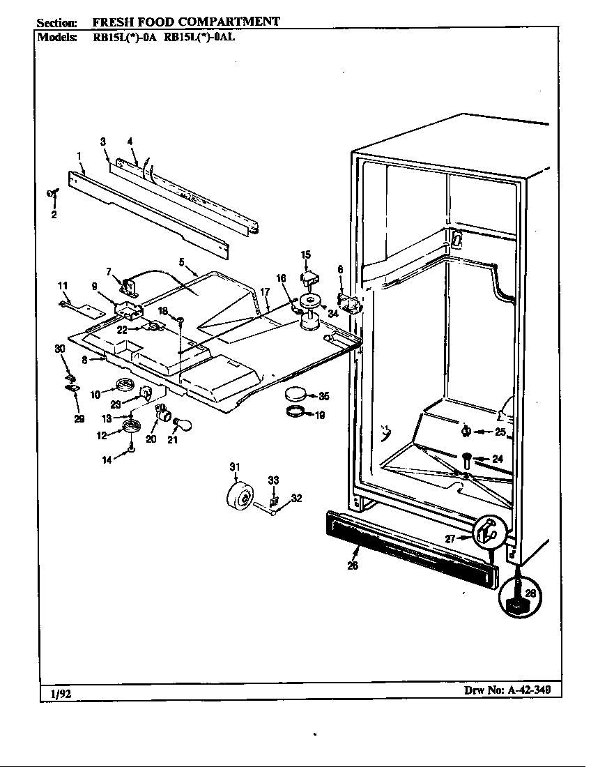 Magic Chef RB15LN-0AL/BG07E fresh food compartment diagram