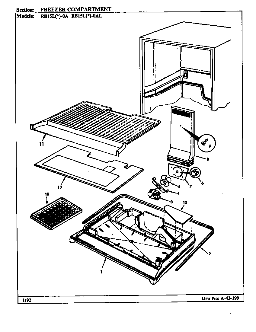 Magic Chef RB15LN-0AL/BG07E freezer compartment diagram