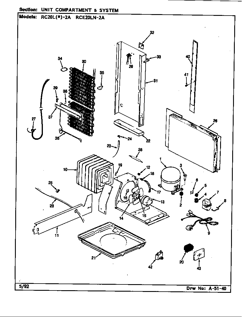 Magic Chef RC20LY-2A-BS01G unit compartment & system diagram