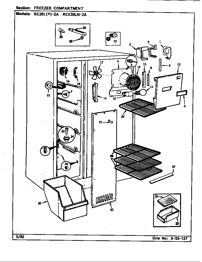 Magic Chef RC20LY-2A-BS01G freezer compartment diagram