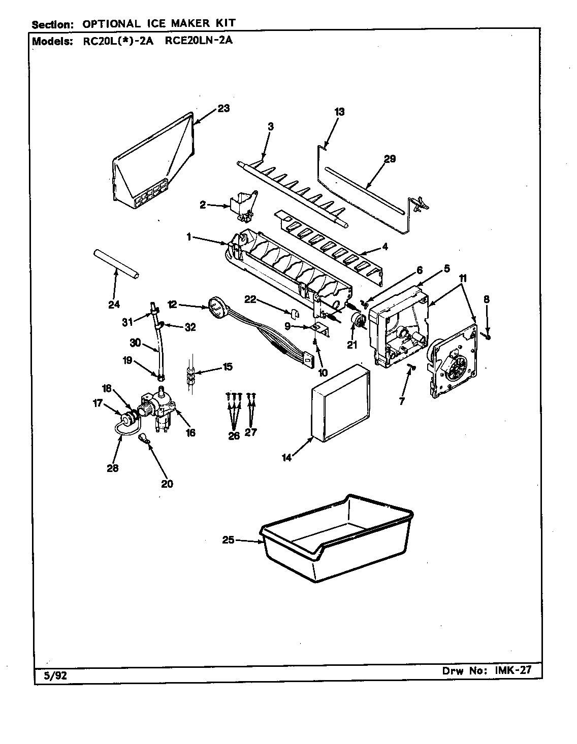 Magic Chef RC20LY-2A-BS01G optional ice maker kit diagram