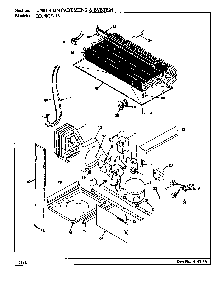 Magic Chef RB15KY-1A/BG01E unit compartment & system diagram