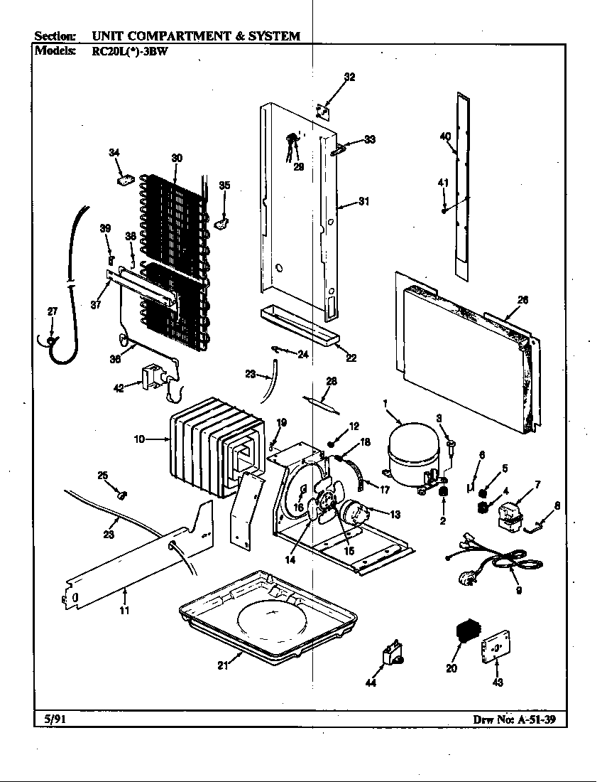Magic Chef RC20LA-3BW-BS08A unit compartment & system diagram