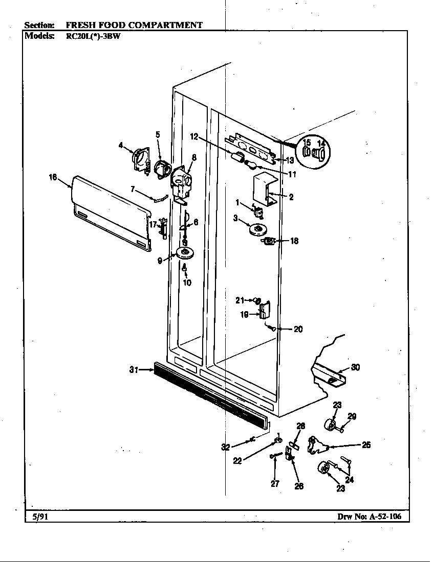 Magic Chef RC20LA-3BW-BS08A fresh food compartment diagram