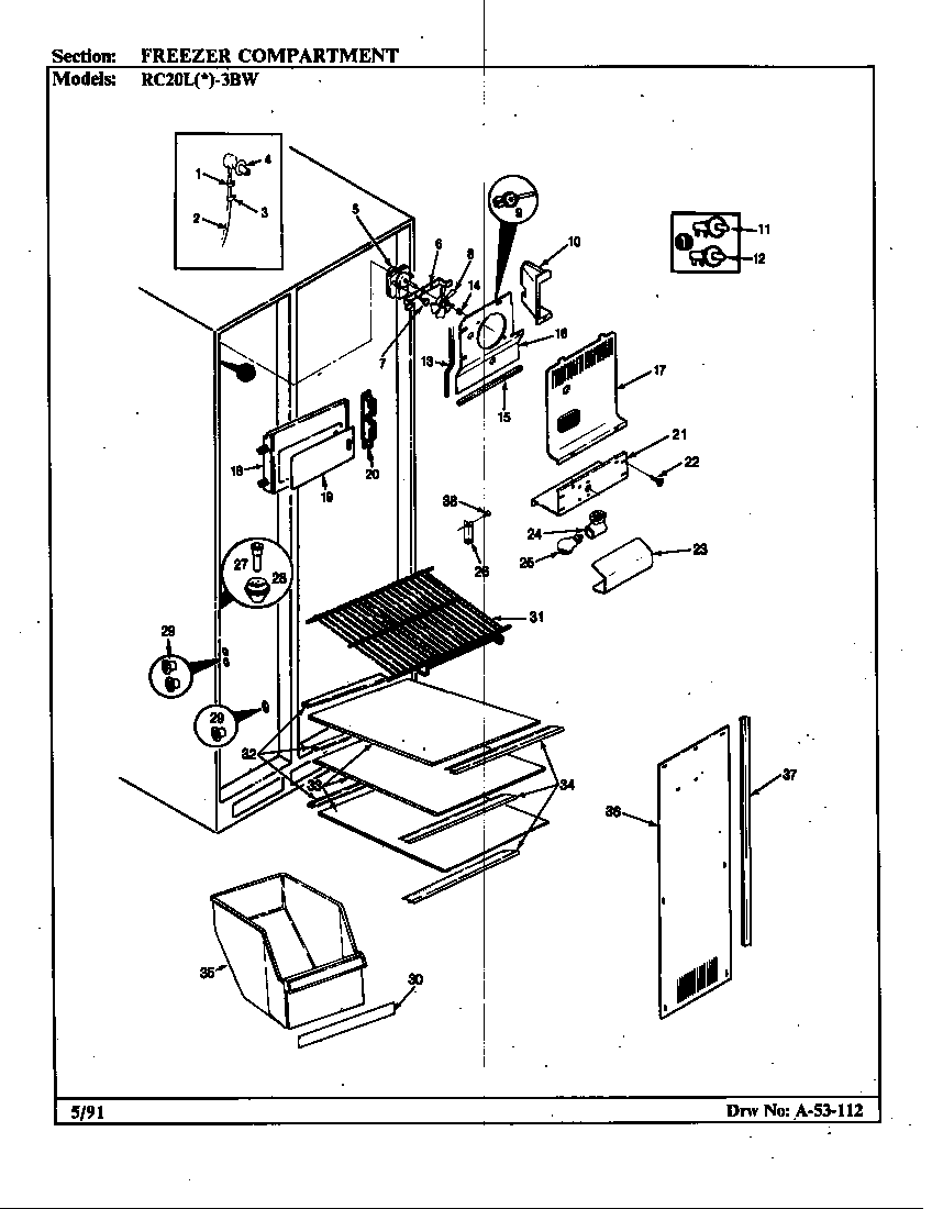 Magic Chef RC20LA-3BW-BS08A freezer compartment diagram