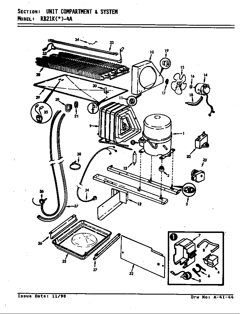 Magic Chef RB21KN-4A/AG72D unit compartment & system diagram