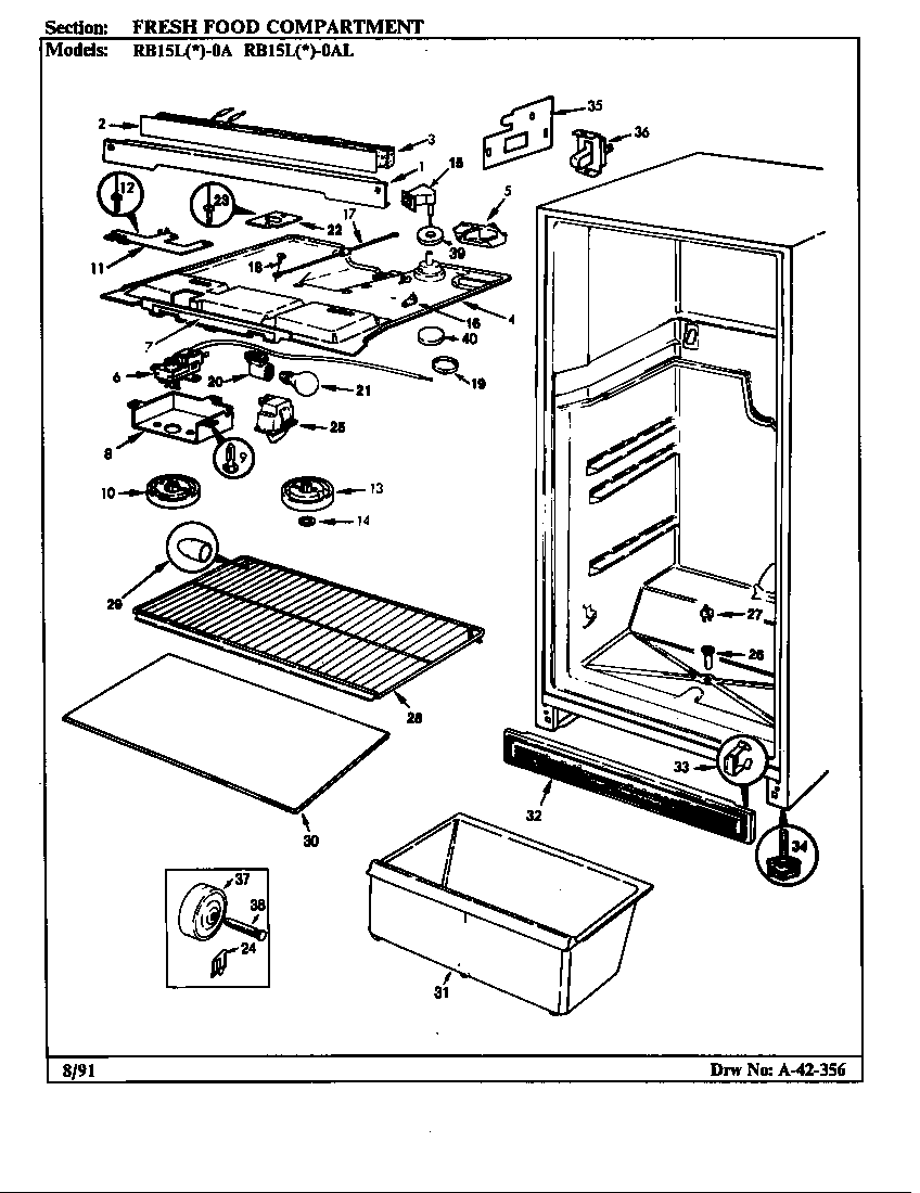 Magic Chef RB15LN-0AL/BG07A fresh food compartment diagram