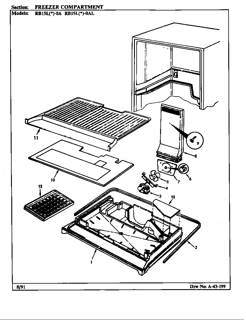 Magic Chef RB15LN-0AL/BG07A freezer compartment diagram