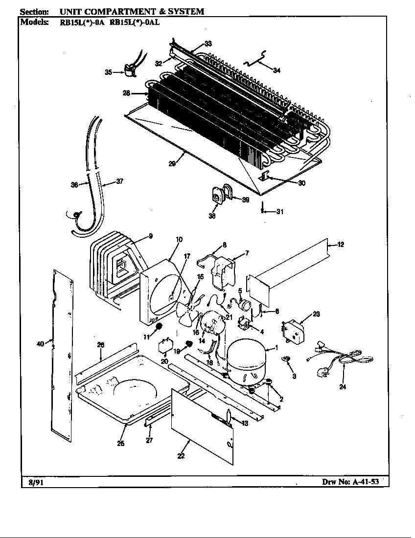 Magic Chef RB15LA-0A/BG06C unit compartment & system diagram