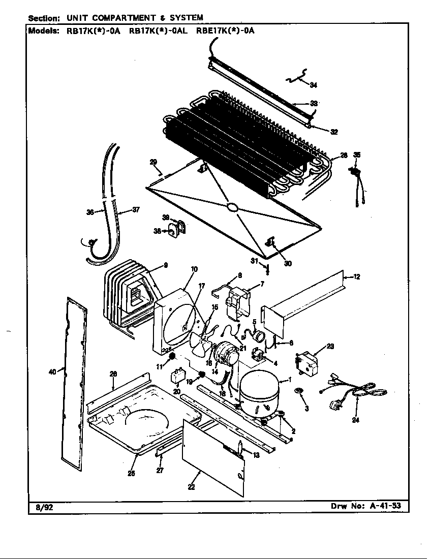 Magic Chef RB17KA-0A-BG25C unit compartment & system diagram