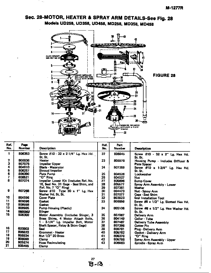 Magic Chef UD358-1 motor, heater & spray arm (md358) (md358) diagram