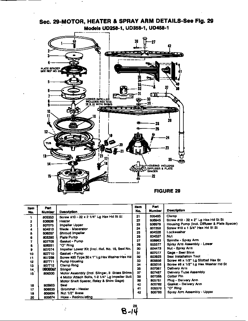 Magic Chef UD358-1 motor, heater & spray arm (ud358-1) (ud358-1) diagram