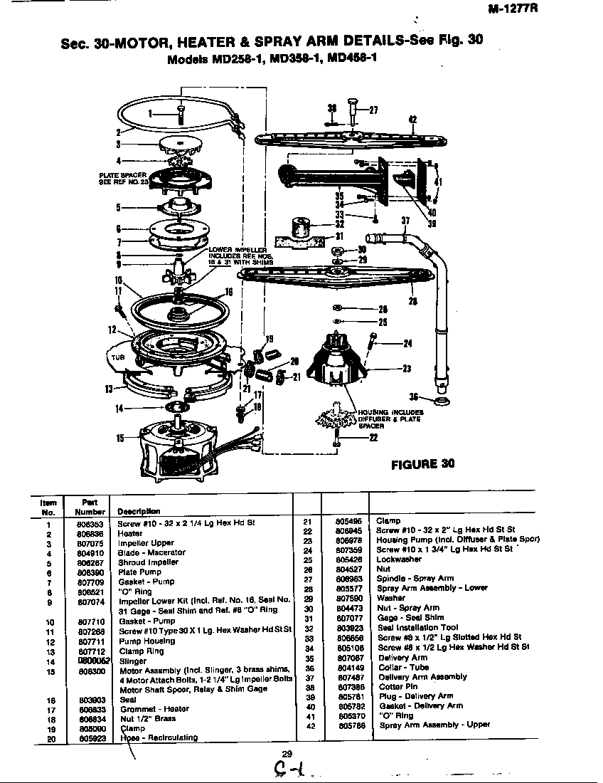 Magic Chef UD358-1 motor, heater & spray arm (md358-1) (md358-1) diagram