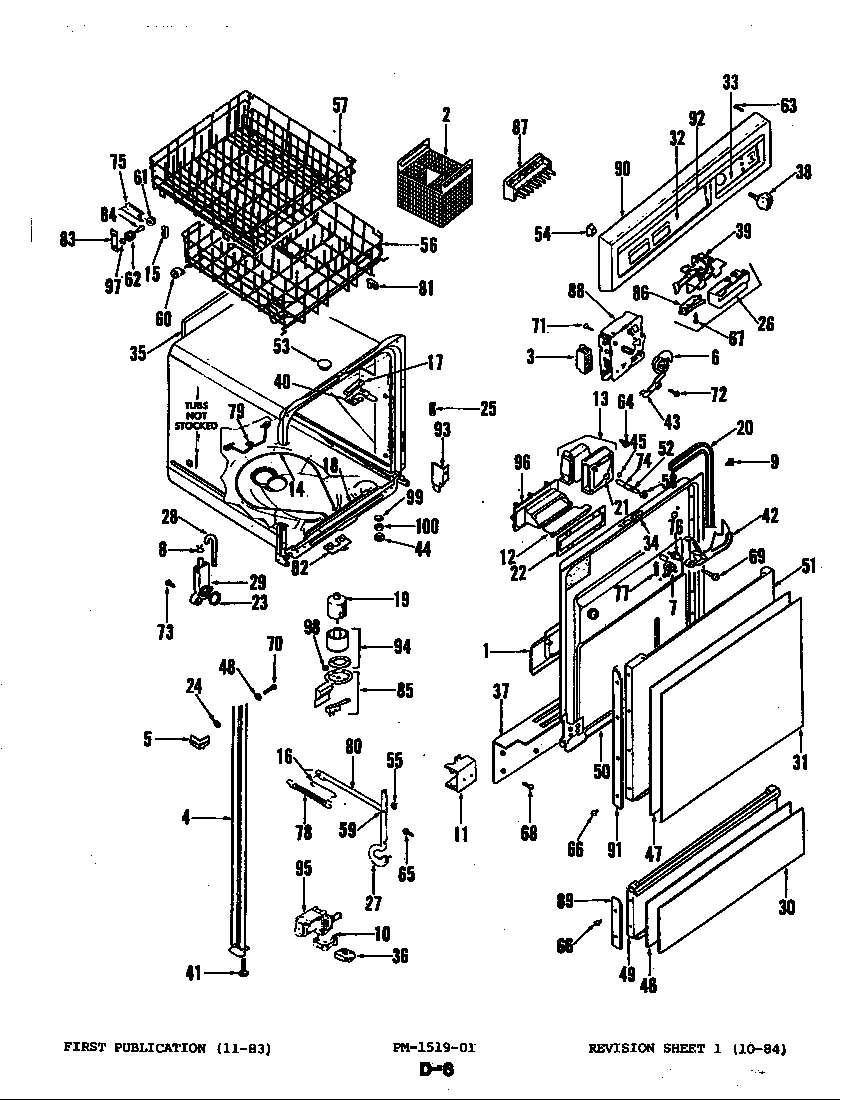 Magic Chef DU51A-05 control panel, door, rack, det.cup & tub diagram
