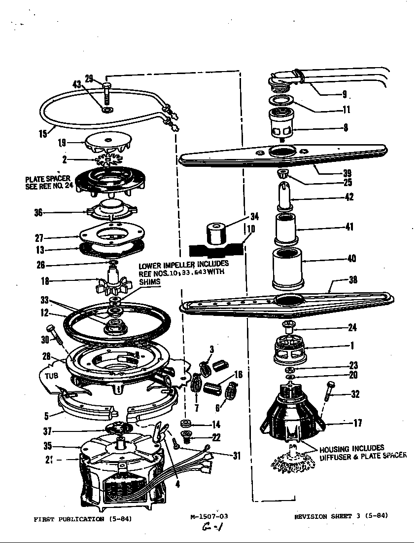 Maytag DC24D6 motor, heater & spray arm diagram