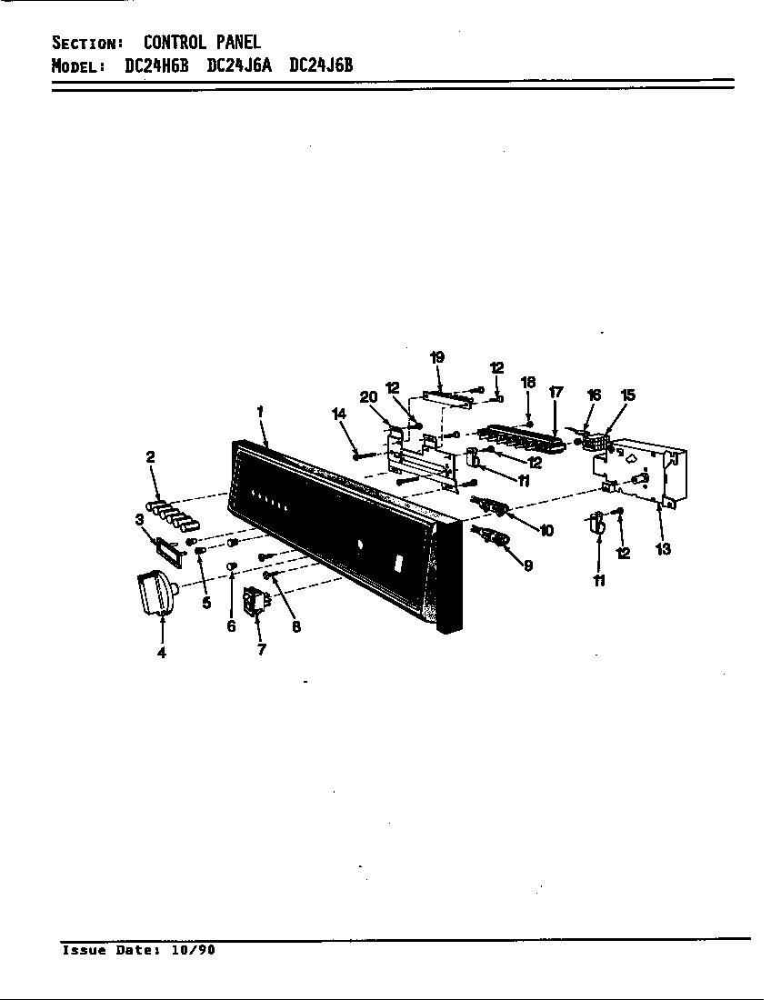 Maytag DC24J6 control panel (dc24h6b) (dc24j6a) (dc24j6b) diagram