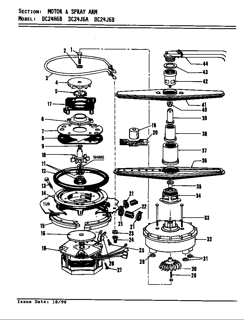 Maytag DC24J6 motor & spray arm diagram