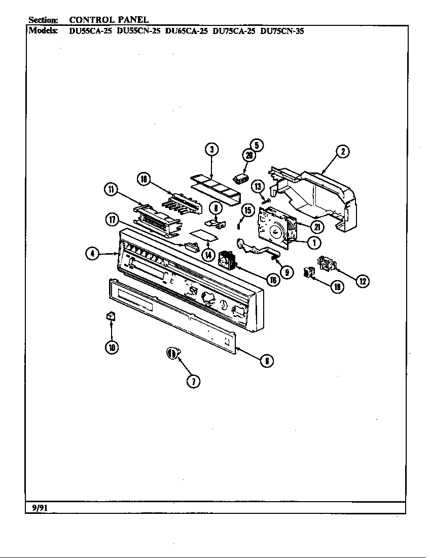 Magic Chef DU75CA-35 control panel(du75ca-25 du75cn/ca-35) (du55ca-25) (du55cn-25) (du65ca-25) (du75ca-25) (du75ca-35) diagram