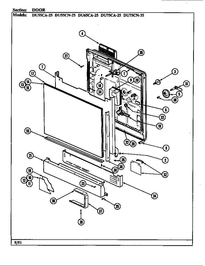 Magic Chef DU75CA-35 door (du55ca/cn-25 du65ca-25) (du55ca-25) (du55cn-25) (du65ca-25) diagram