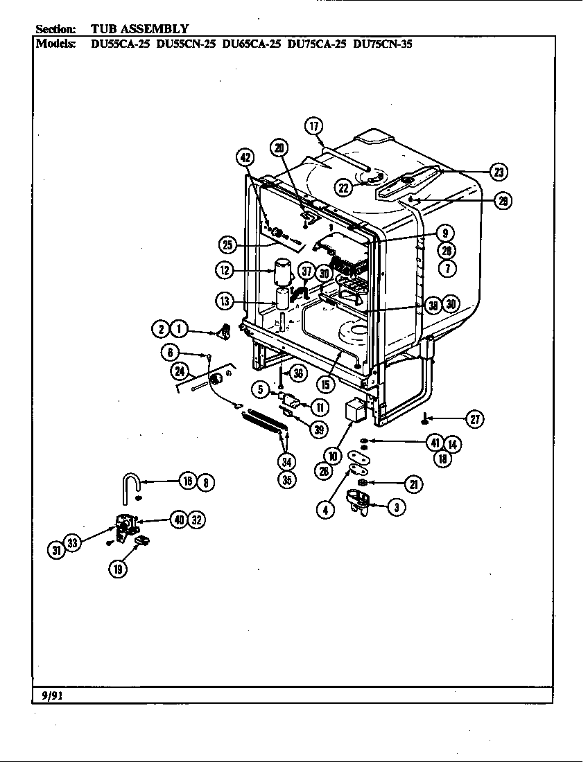 Magic Chef DU75CA-35 tub assembly (du55ca/cn-25 du65ca-25) (du55ca-25) (du55cn-25) (du65ca-25) diagram