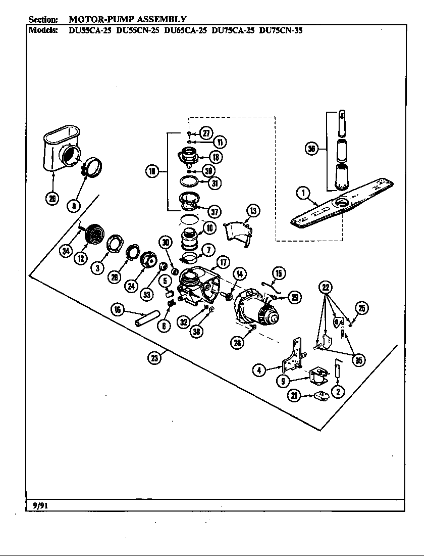 Magic Chef DU75CA-35 motor/pump assy(du55ca/cn-25 du65ca-25) (du55ca-25) (du55cn-25) (du65ca-25) diagram