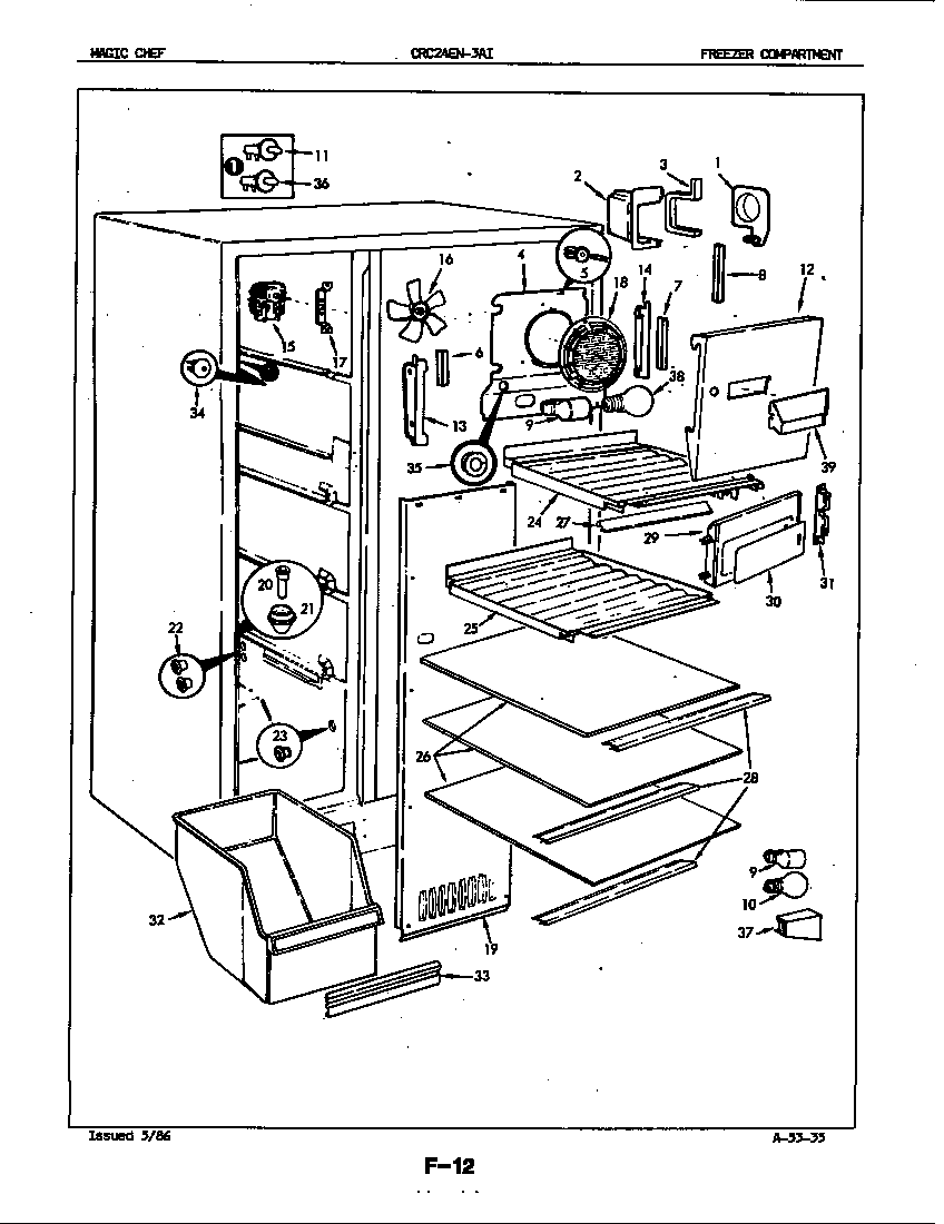 Magic Chef CRC24EA-3AI-5M75B freezer compartment diagram
