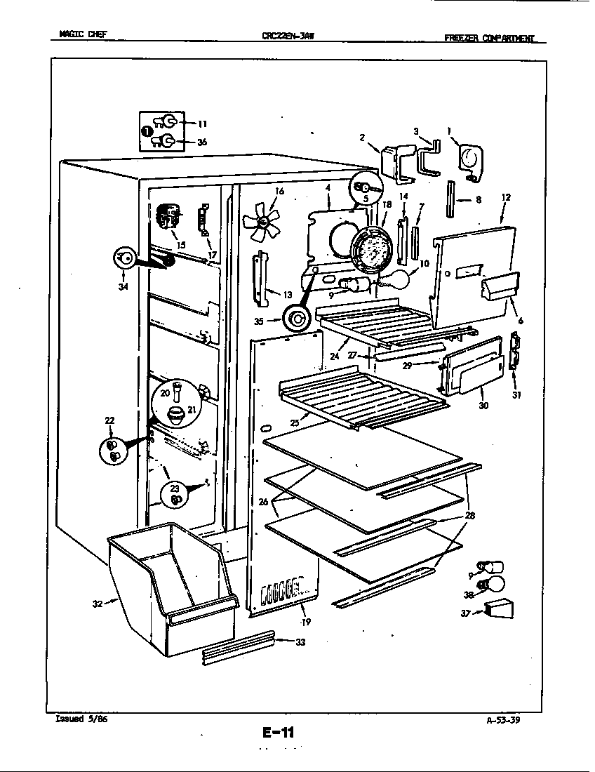 Magic Chef CRC22EN-3AW-5M79B freezer compartment diagram