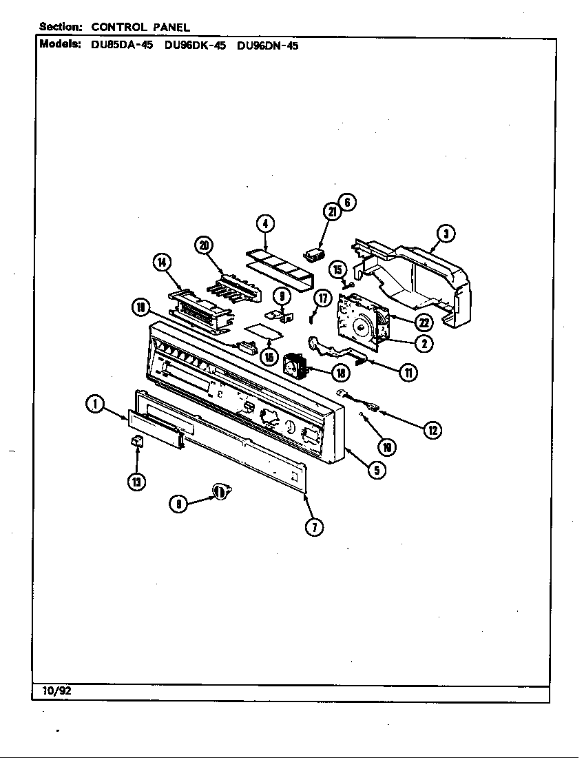 Magic Chef DU96DK-45 control panel diagram