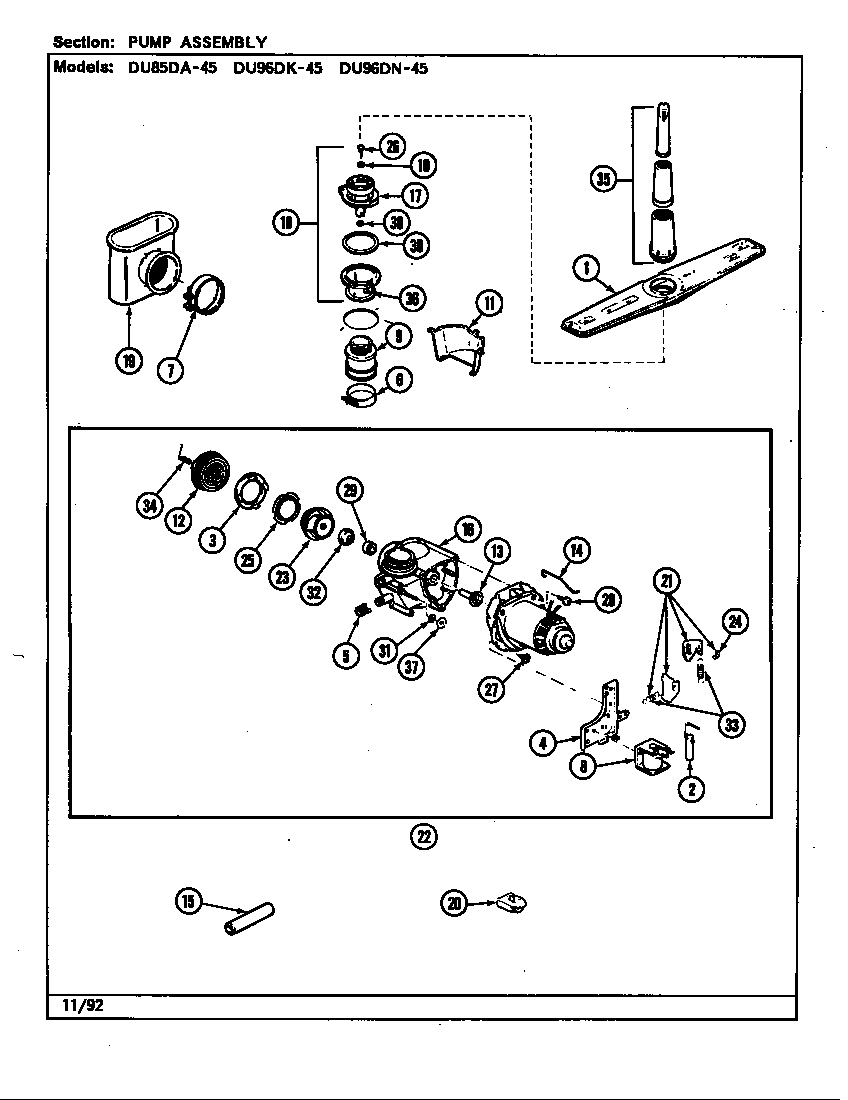Magic Chef DU96DK-45 pump assembly diagram